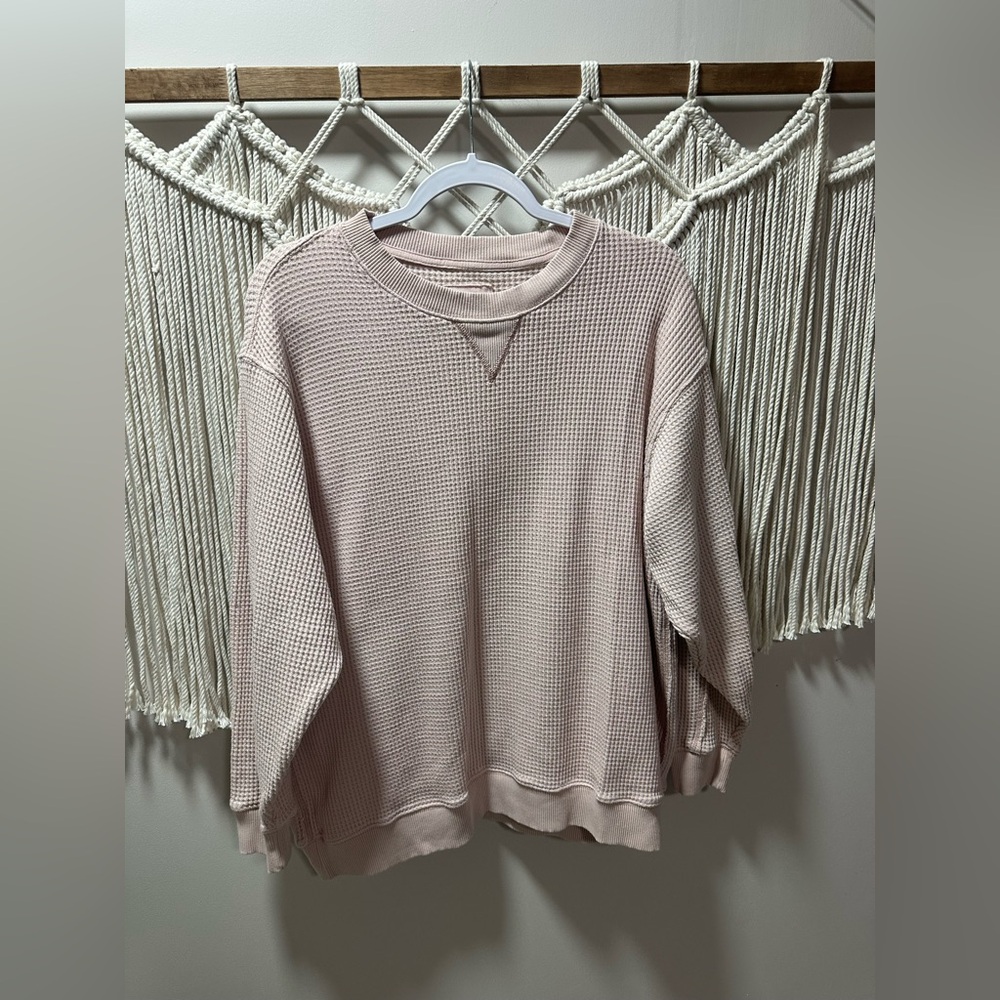 aerie Light Pink Waffle Knit Long Sleeve Pullover